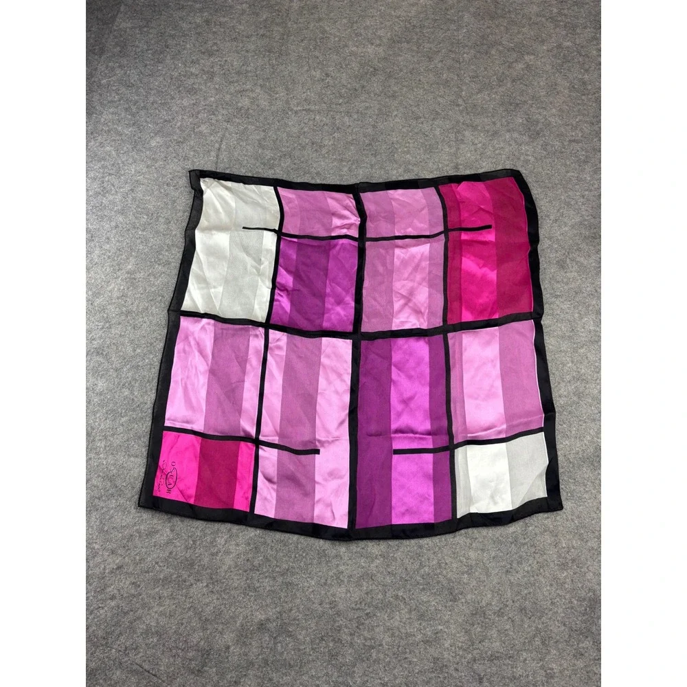 VTG Chic Oscar de la Renta Pink Purple Colorblock Geometric Square Scarf 21x21